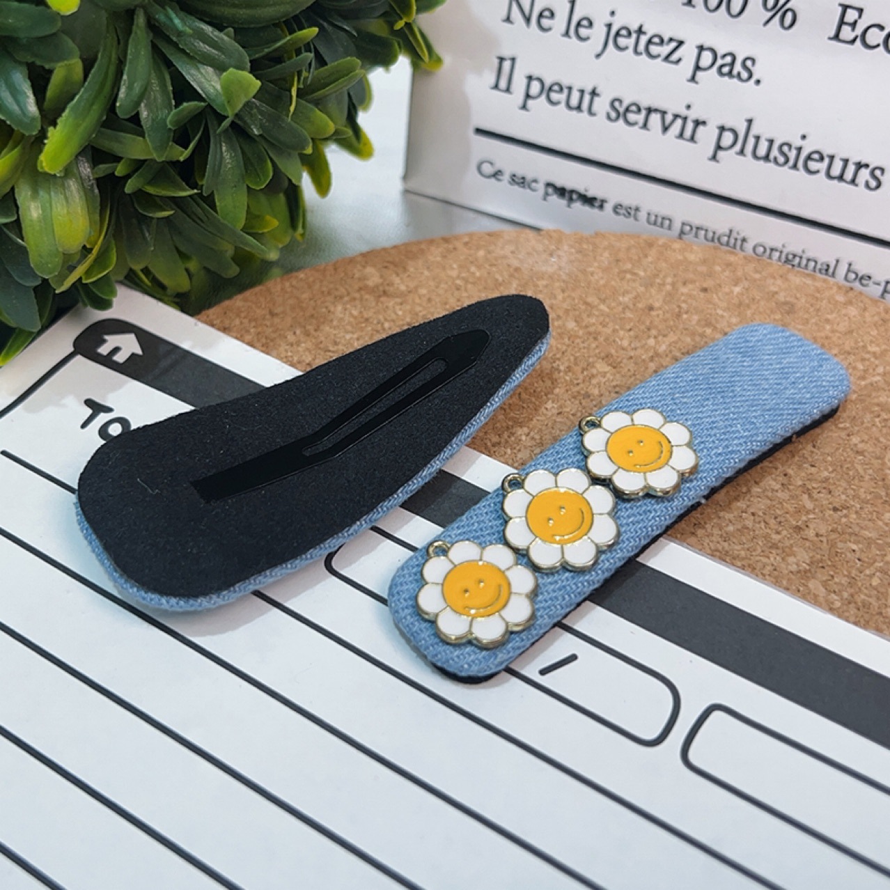 New yellow smiley face denim duckbill hair clips in the summer ins style, Korean sweet and cute bangs hair accessories for women pic 3