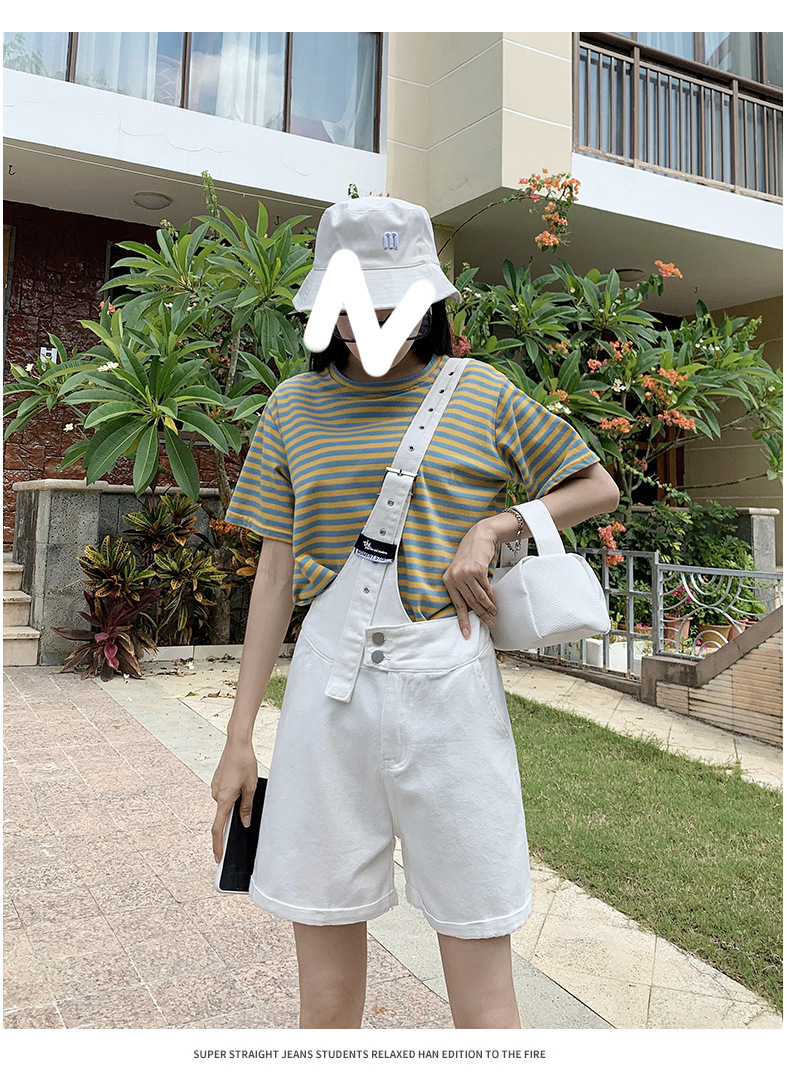 Summer retro salt single-shoulder overalls for women 2021 new style fashionable and youthful thin denim shorts, Korean style loose pic 29