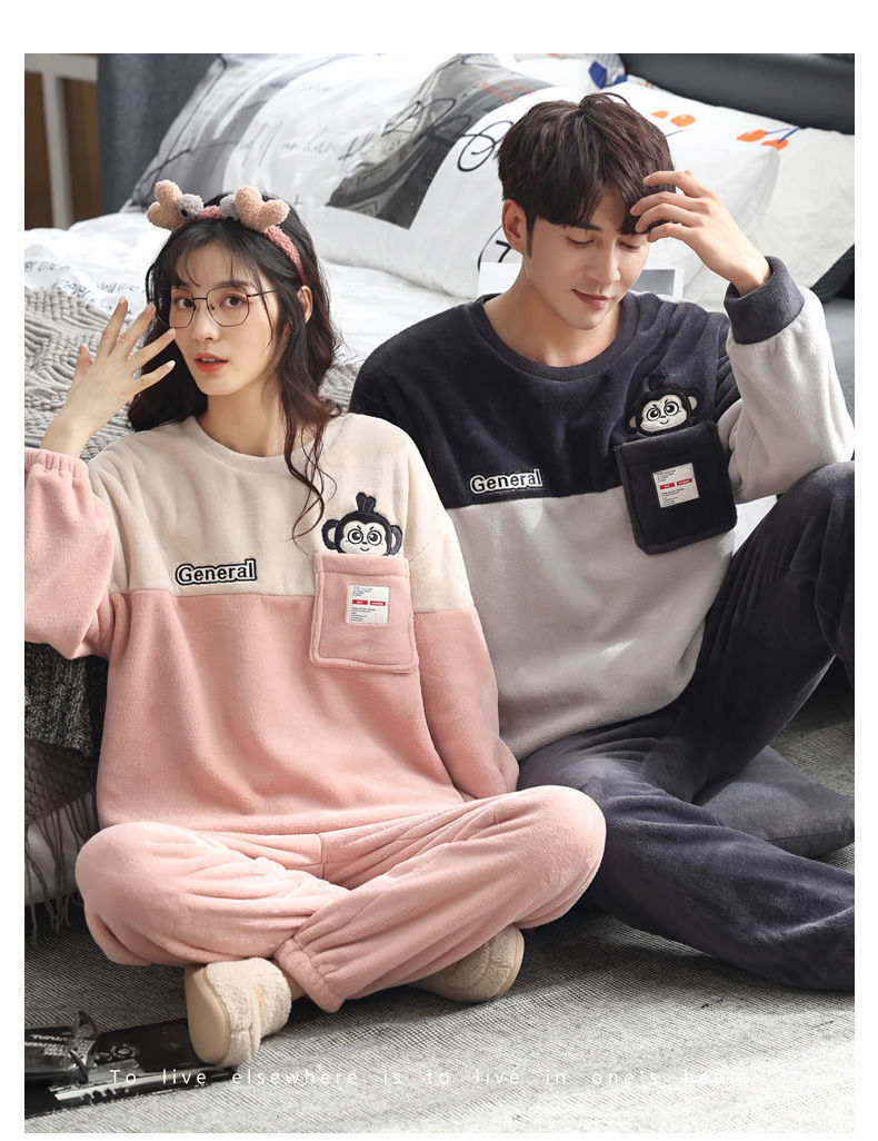 2套价 冬季女秋冬珊瑚绒加绒加厚法兰绒男家居服详情24