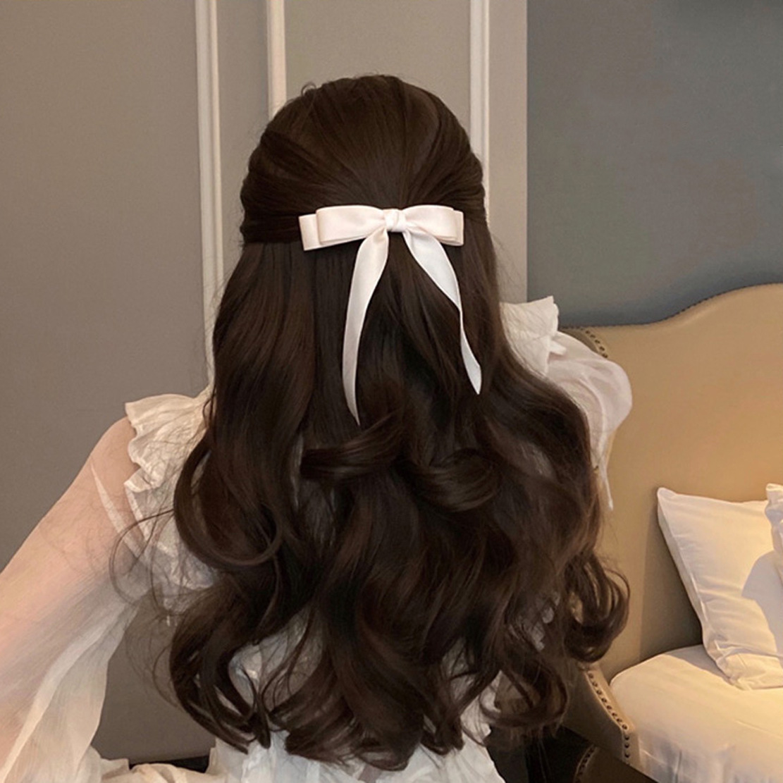 Solid-color satin bow hair clip, new popular back head spring clip, girlish top clip, ribbon hair clip headwear pic 1