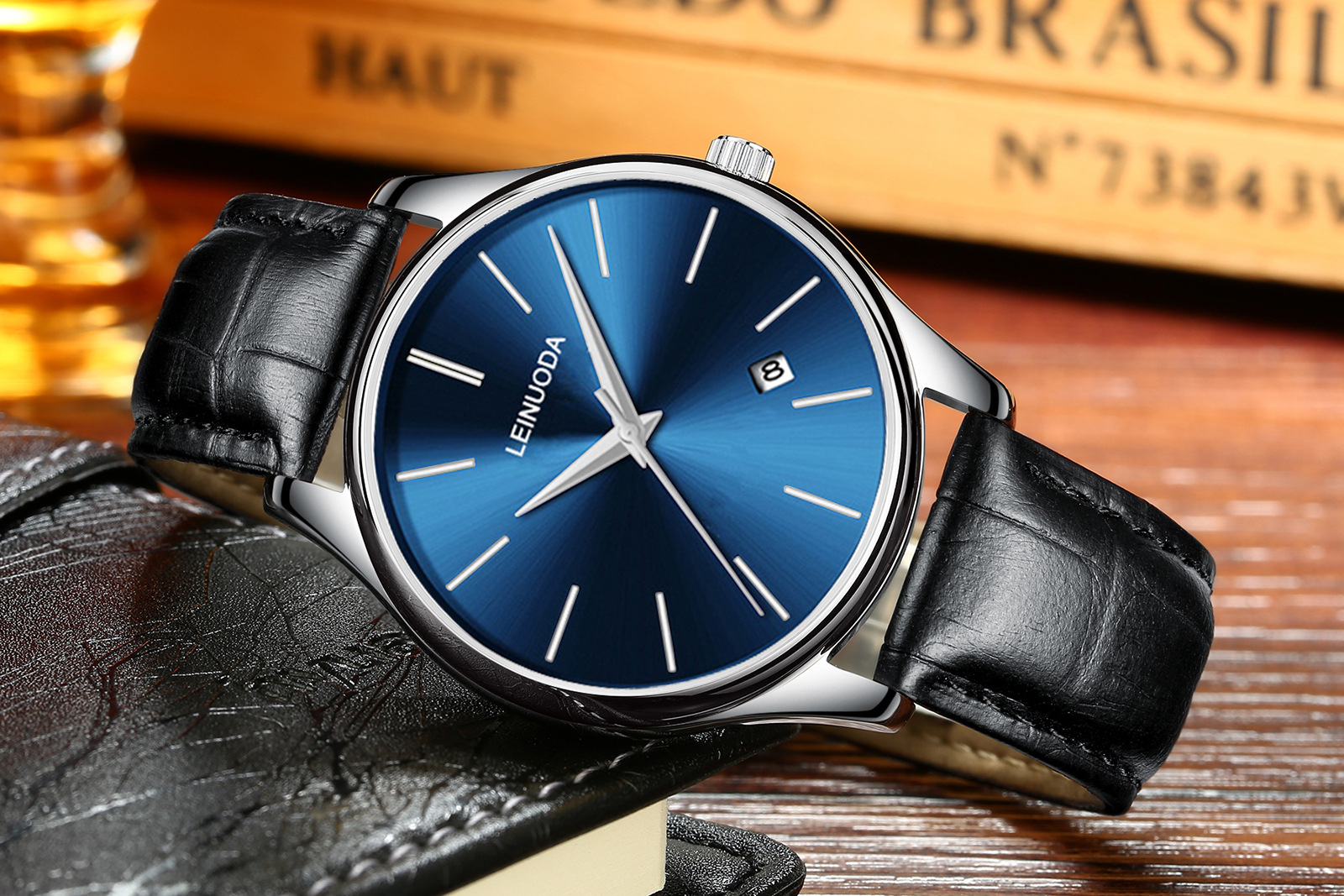 源头厂家男士单日历手表简约刻度石英表时尚防水夜光实心钢带腕表详情19