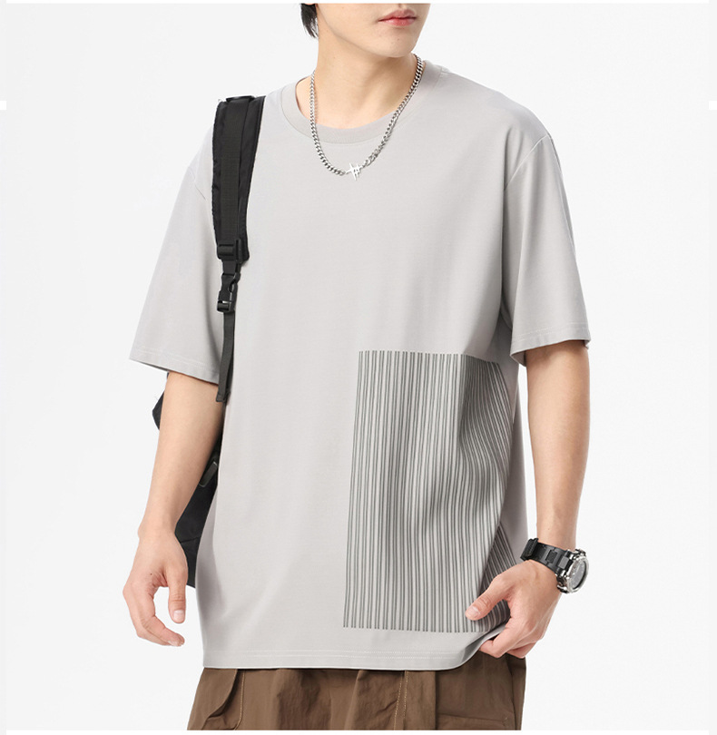 短袖T恤男夏季新款冰感宽松舒适半袖打底衫日系简约条纹休闲体恤详情13