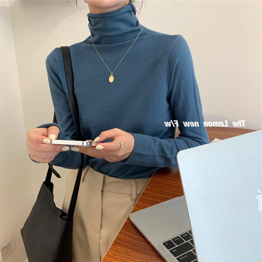 秋冬新款女装高领卷边打底衫糖果色修身保暖基础款仿羊绒衫毛衣女详情104
