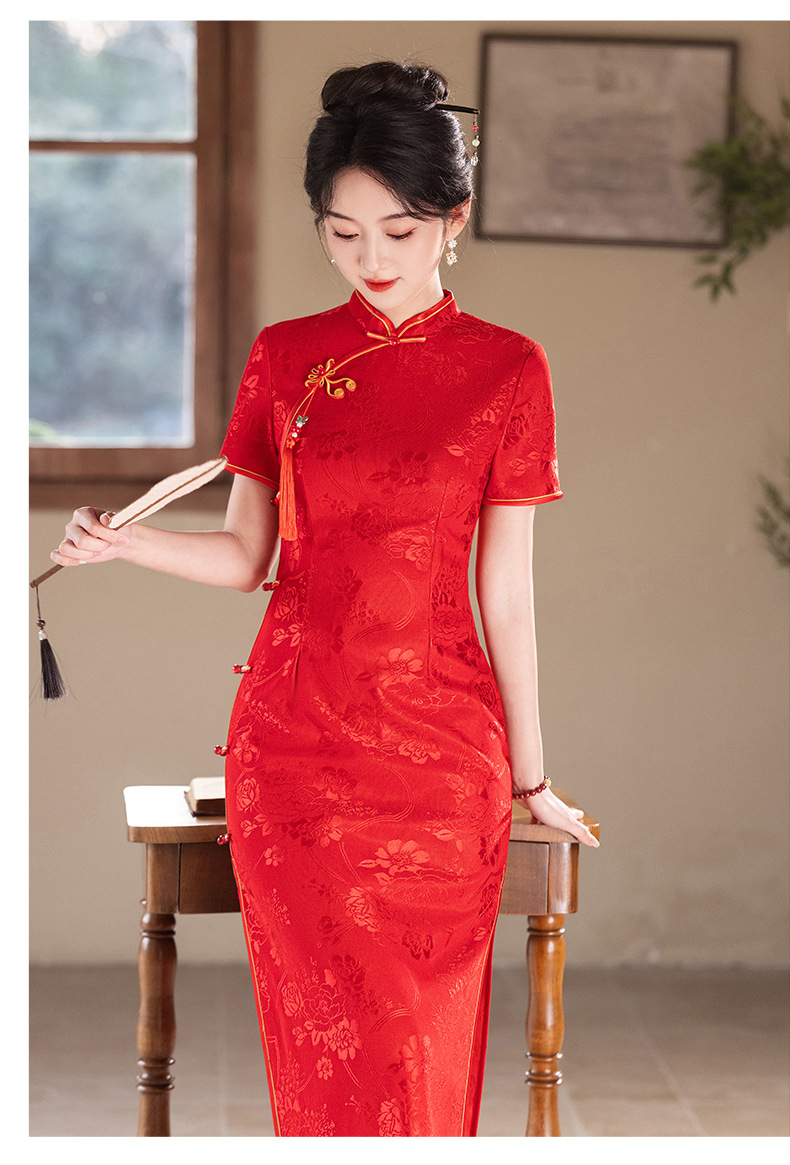 国潮中式改良旗袍2025新款女国风复古短袖出嫁高考回娘家礼服春夏详情13