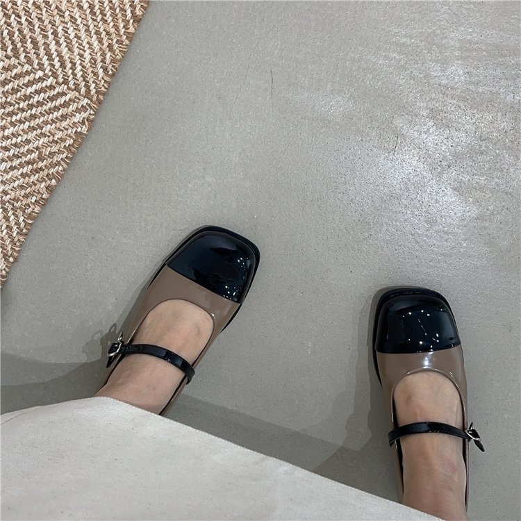 拼色玛丽珍单鞋女鞋子2023年新款春季法式浅口软平底英伦风小皮鞋详情6