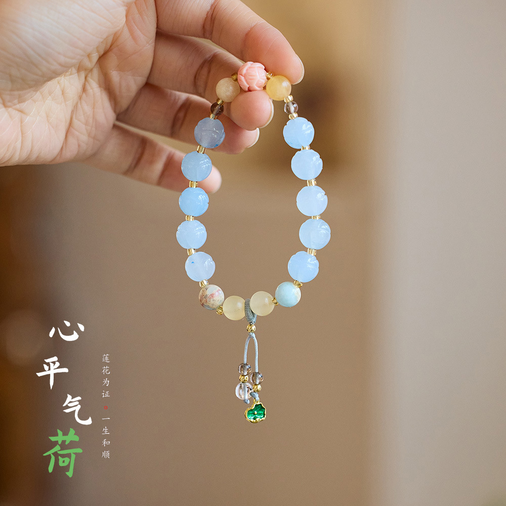 Temple bestseller Natural golden thread jade lotus bracelet, Good Luck Lotus Lotus Bag, bulging ancient-style jade bracelet wholesale pic 14