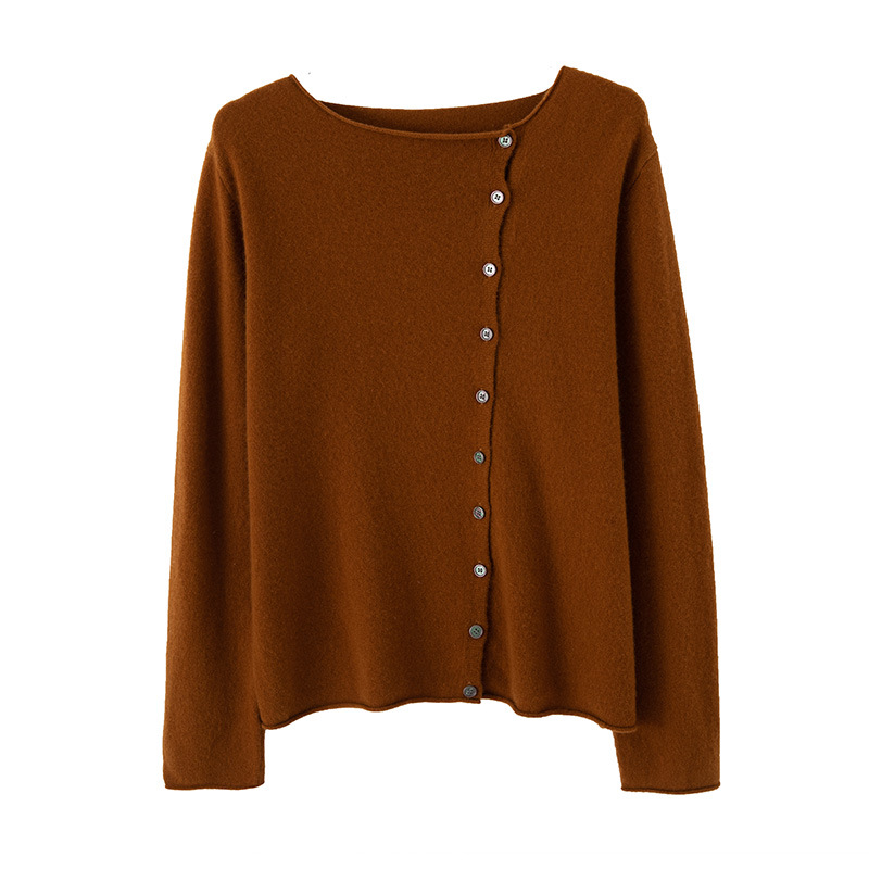 秋冬季新款纯羊毛开衫针织打底衫一字领爆款羊毛衫宽松大码详情6