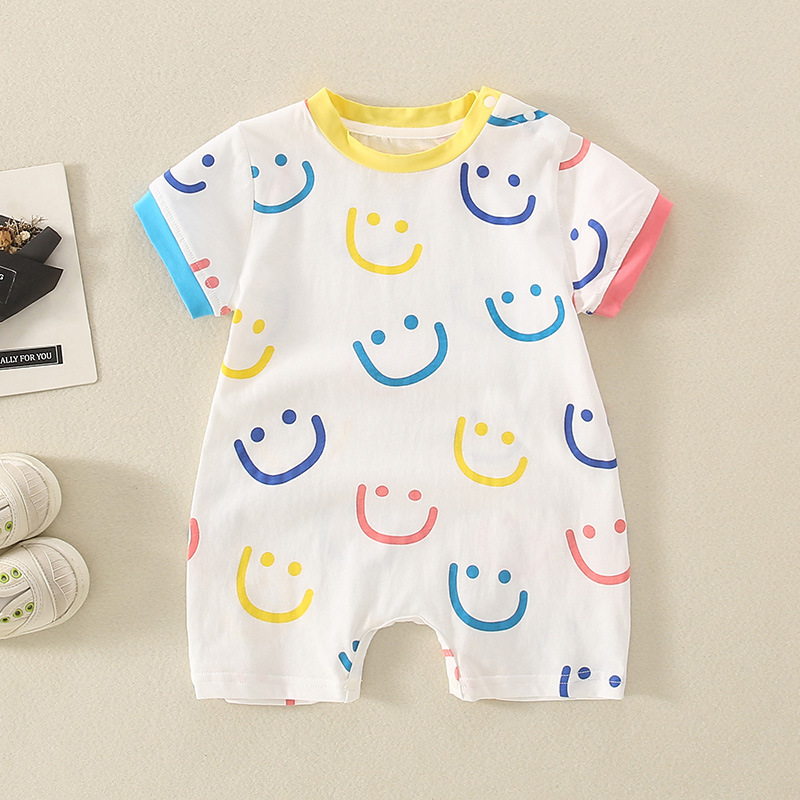 婴儿衣服夏季薄款a类纯棉男宝宝短袖连体衣小熊哈衣爬服代发详情4