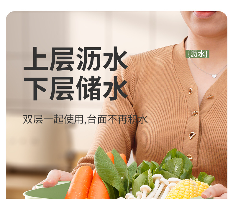 新款 沥水篮双层加厚透明洗菜盆厨房家用客厅多功能洗水果蔬菜篮详情4