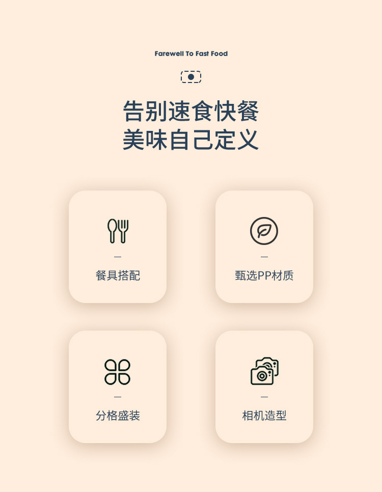 ins相机盖创意分格密封饭盒 上班族便携可微波午餐盒不串味便当盒详情4