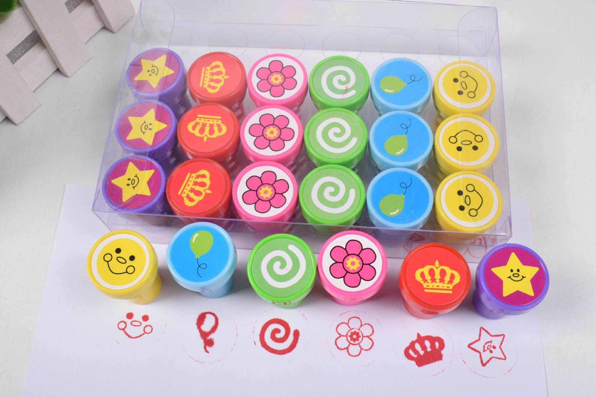 塑料皇冠花朵印花儿童玩具 幼儿教师奖励章 礼品印章厂家批发详情4