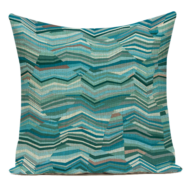 Wavy checkered line geometric throw pillow, linen seat cushion, modern Chinese-style car backrest pic 2