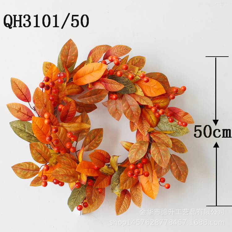 Cross-border e-commerce Halloween decoration Amazon Autumn Color Gratitude Harvest Festival Magnolia Leaves, maple leaves, berries, vine rings and garlands pic 2