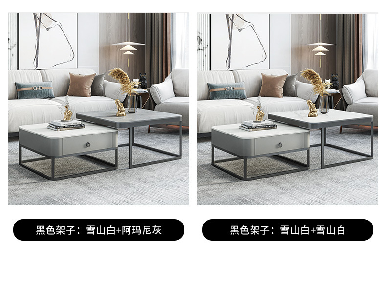 Light luxury and simple glass bright coffee table, square-sized combination, extendable coffee table, Italian-style small apartment rock plate tea table pic 19