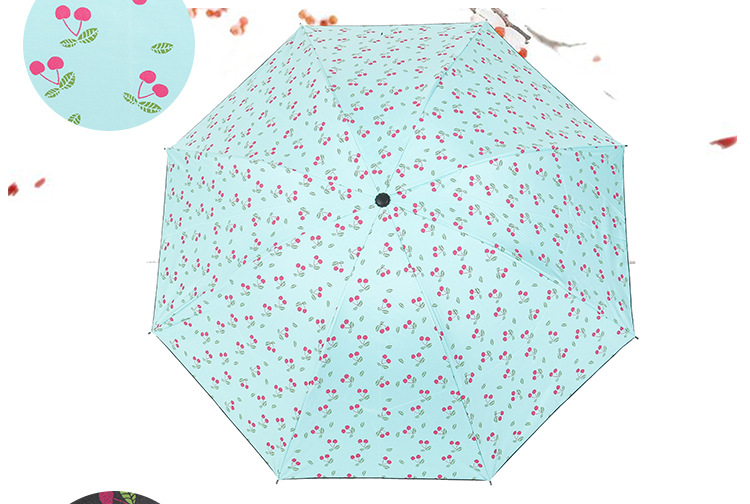 Creative folding black rubber umbrella, cute and fresh cherry three-fold sunshade umbrella, 8-bone manual sun protection and wind protection umbrella pic 12