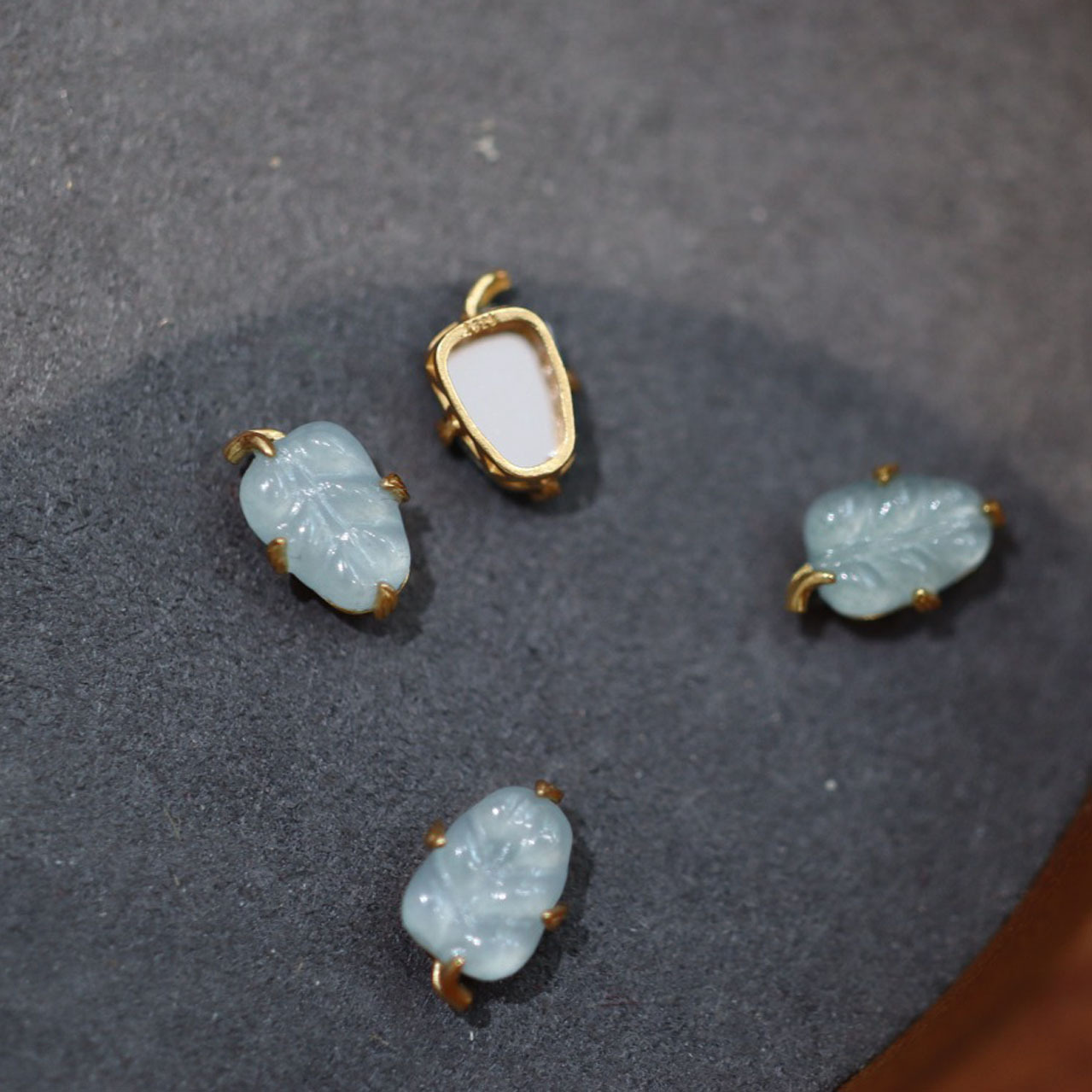 925 silver gold-plated blue water jade leaf inlay 925 silver gold-plated jewelry accessory bracelet small accessory wholesale DIY pic 13