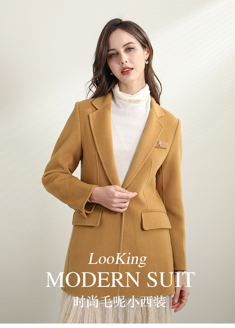OL style workwear for ladies, waist-cinching and slimming woolen small suit, one-button double-sided woolen suit jacket, European and American style overcoat pic 1