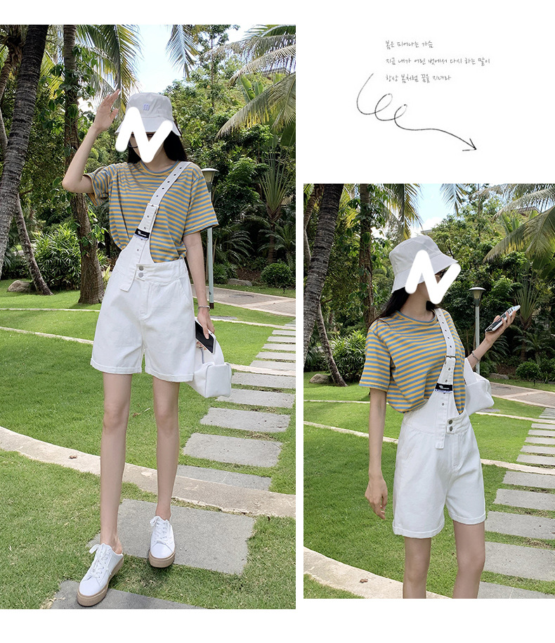 Summer retro salt single-shoulder overalls for women 2021 new style fashionable and youthful thin denim shorts, Korean style loose pic 26