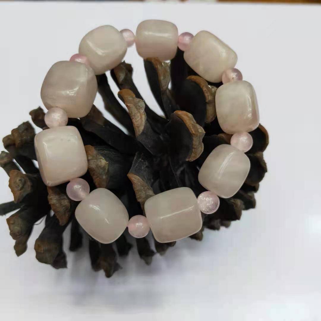 Factory wholesale of natural square rose quartz irregular combination bracelets, diy rose quartz bracelets, Buddhist prayer beads and fortune-changing jewelry pic 2