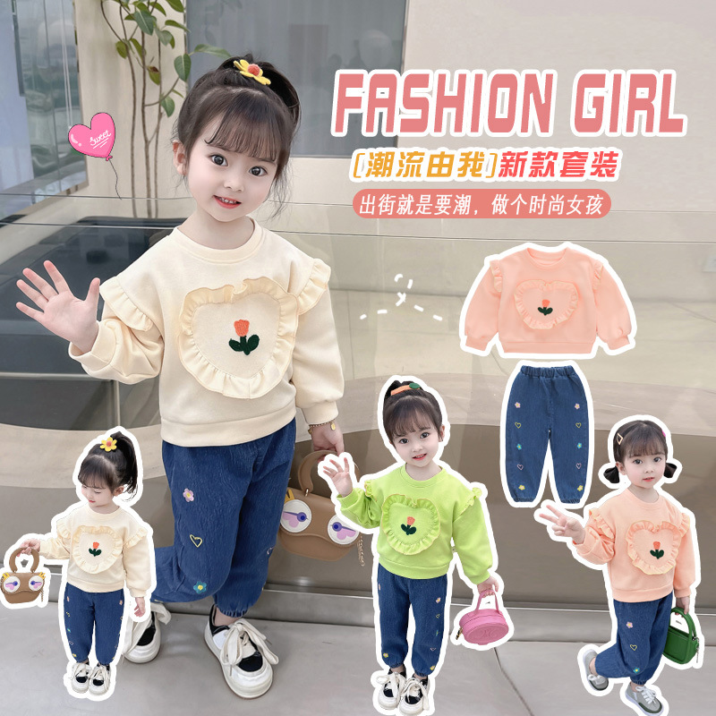 女童卫衣春秋款2023新款中小童短款时髦洋气多色长袖套装春装详情3
