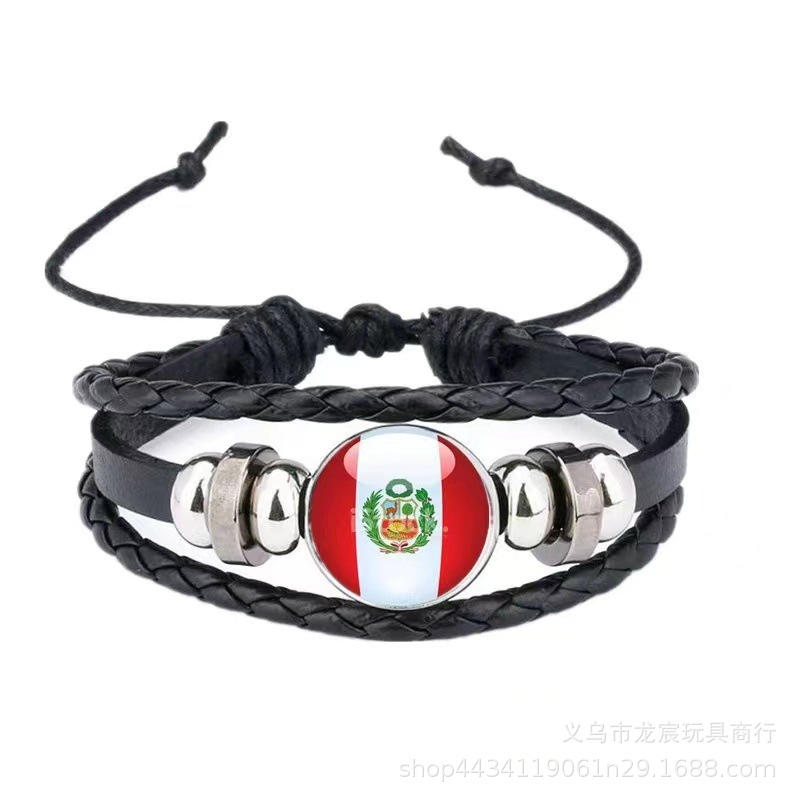 中国国旗手链 世界杯各国国旗 时光宝石手链 个性编织牛皮绳手链详情5
