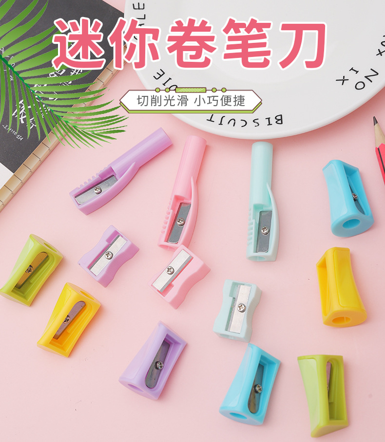 Macaron-colored manual mini pencil sharpener, colorful small single-hole pencil sharpener, plastic bucket pencil sharpener, student stationery pic 1