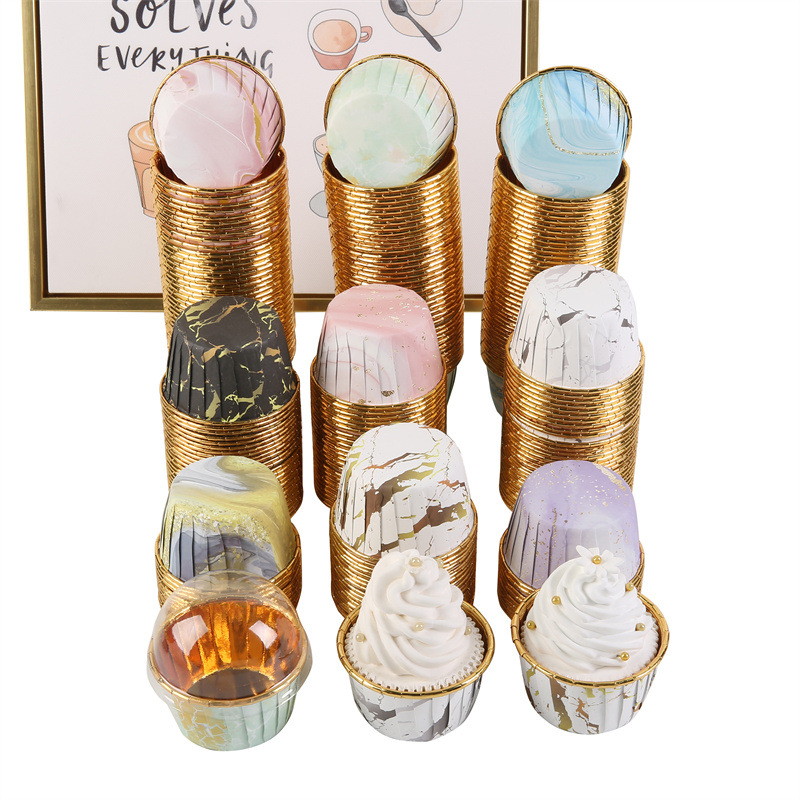 单面金大理石纹蛋糕纸杯耐高温蛋糕专用马芬杯一次性蛋糕纸托详情2