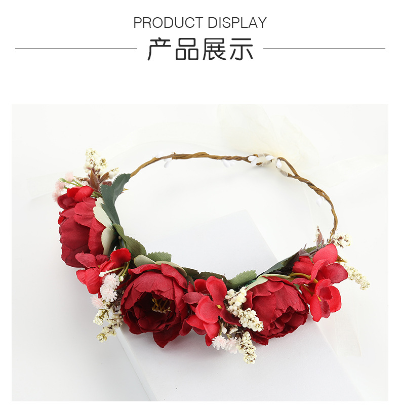 Wholesale of cross-border European and American AliExpress fashion flower wreath headwear, rose bride seaside vacation hair bands, and simulated flower hair accessories pic 5