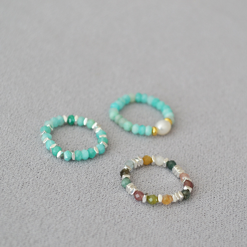 夏日新款复古清凉真石天河石彩色碧玺串珠个性简约弹力戒指食指戒详情4