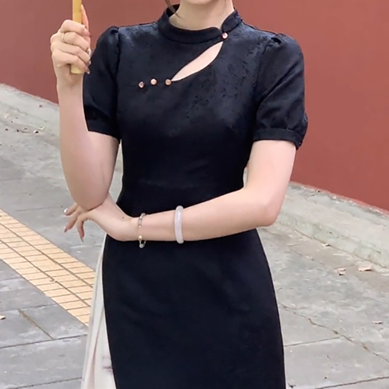 New Chinese-style jacquard dress with ink-wash mist and rain, elegant, slimming and concealing long dress, 2023 ancient-style cheongsam pic 5