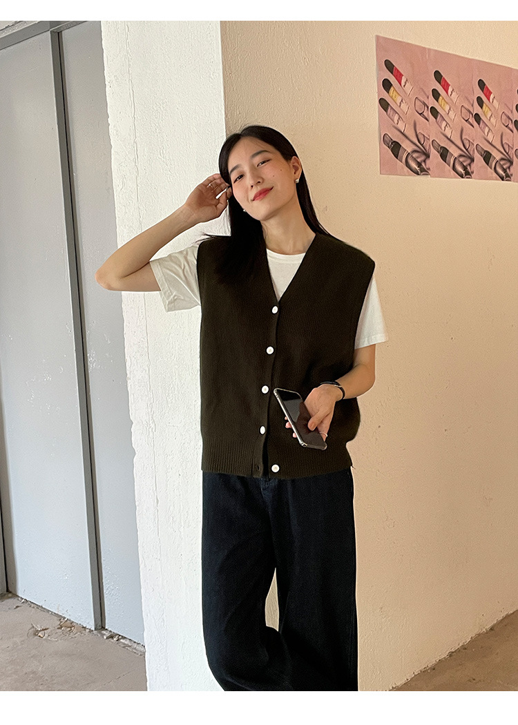 木兰时髦复古小马甲开衫女2023春季新款韩版简约针织上衣女 21507详情16