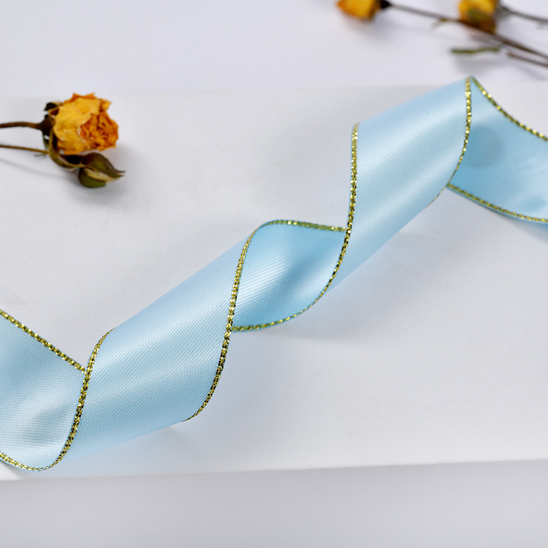 En stock doble lado de oro borde de plata cinta de poliéster cinta de festival caja de regalo de moda decoración de ropa cinta de embalaje de flores pic 27