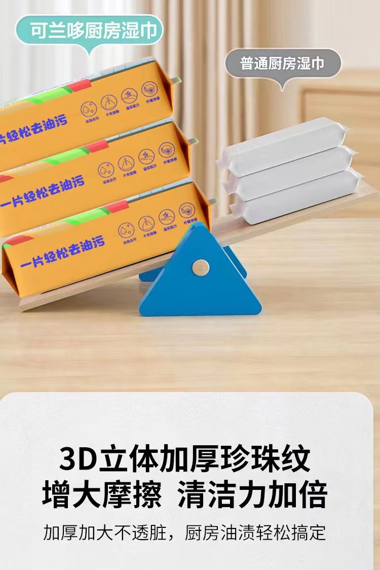 批发可兰哆厨房湿巾去油去污家用强力清洁湿纸巾去油污抹布加大厚详情12