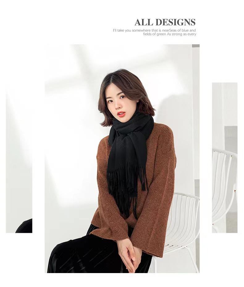2023 Red Scarf Annual Conference - Wholesale of Chinese red faux cashmere Monochrome scarves, warm Korean-style fringed scarves, versatile pic 23