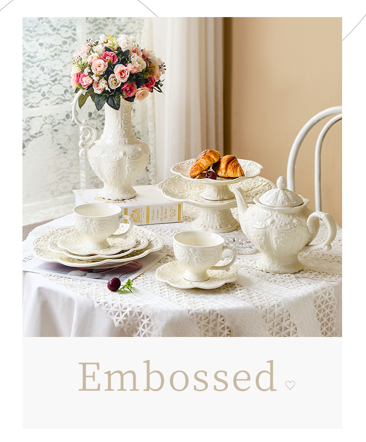Retro coffee cup, embossed household ceramic cup and pot, court-style tableware, ceramic afternoon tea cup set pic 3