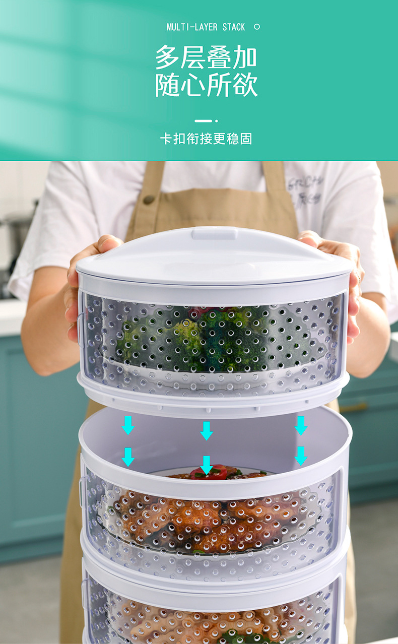 Breathable and heat-insulating vegetable cover, kitchen transparent plastic multi-layer food cover, summer dining table mosquito and fly-proof preservation cover pic 21