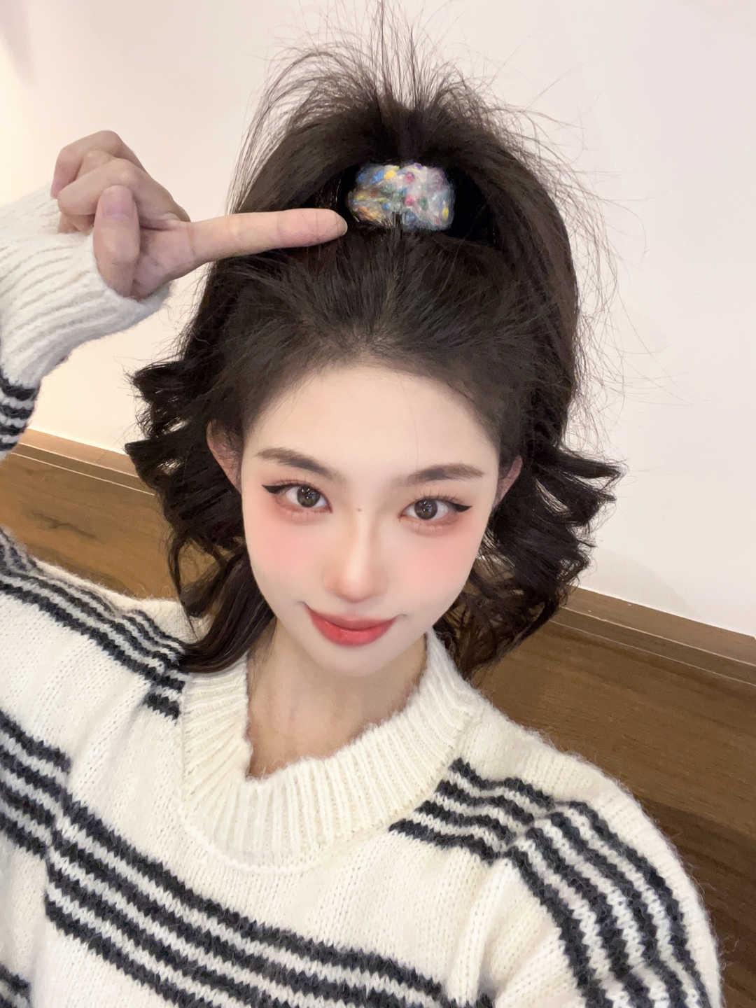 秋冬款毛绒高弹力马尾发绳韩式波点毛巾圈头绳简约小众针织毛线圈详情10