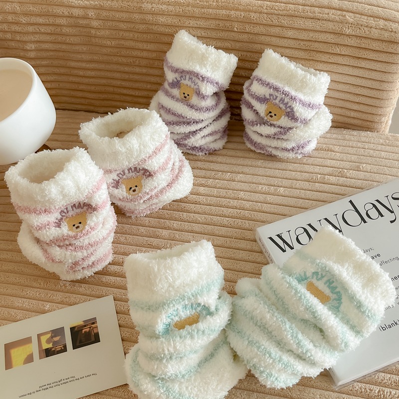 秋冬袜子女中筒睡眠袜韩版纯色珊瑚绒袜子保暖加绒休闲袜详情11