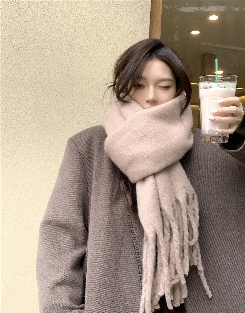 Solid color Korean-style thickened scarf for women 2022 new Korean-style winter scarf for men, versatile shawl scarf in pink pic 14