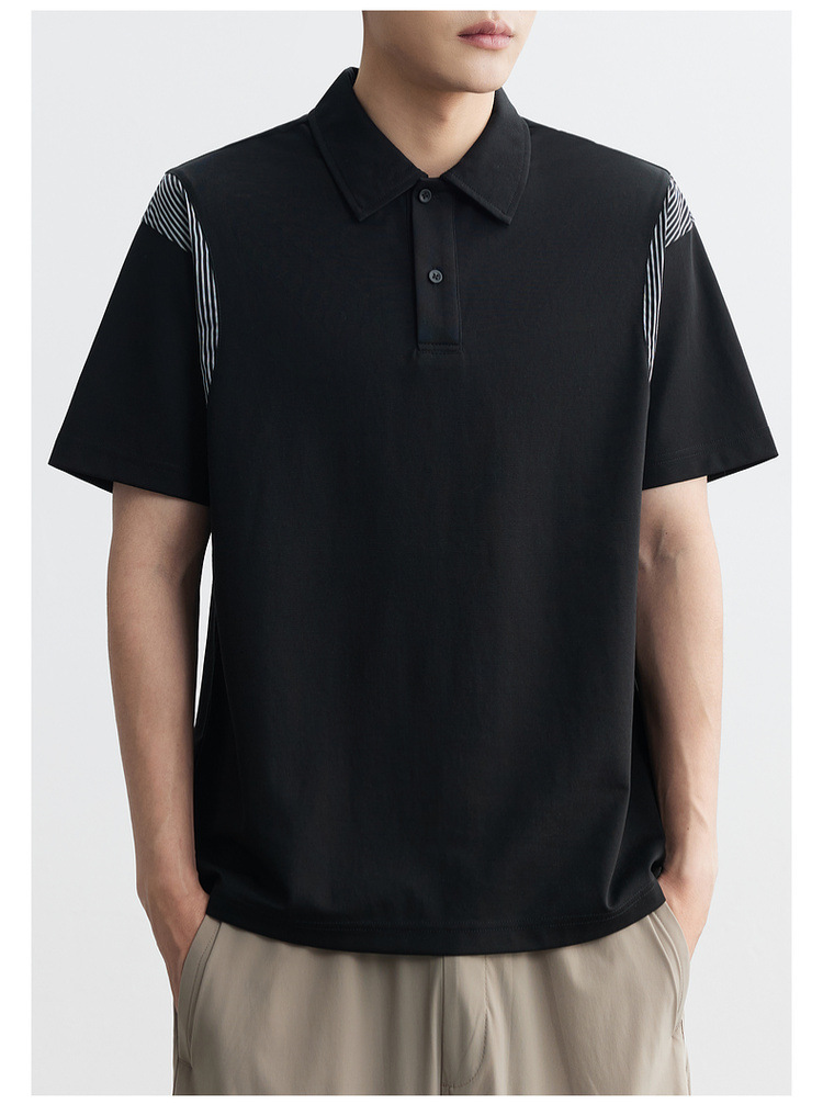Quick-drying ice silk cotton black cool patchwork lapel short-sleeved T-shirt for men 2024 summer trendy new half-sleeved polo shirt pic 20
