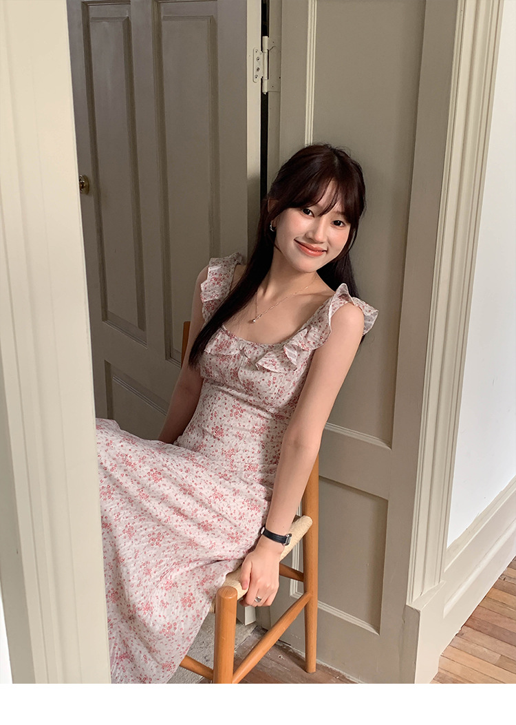 MOXI十三行女装法式连衣裙女2024夏季新款方领碎花长裙高级感裙子详情9