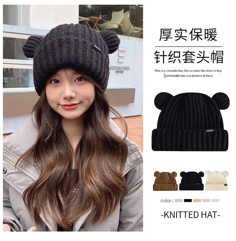 Japanese-style sweet and cute bear hat, winter Korean-style face-enhancing small knitted hat, thickened warm ear-protecting woolen hat for women pic 49