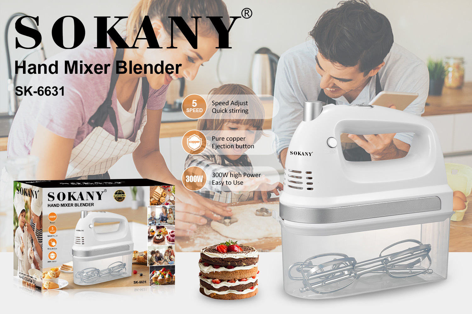 Трансграничный экспорт SOKANY6631 электрическая яйцевзбивалка с коробкой домашней выпечки полностью автоматическая блендер pic 5