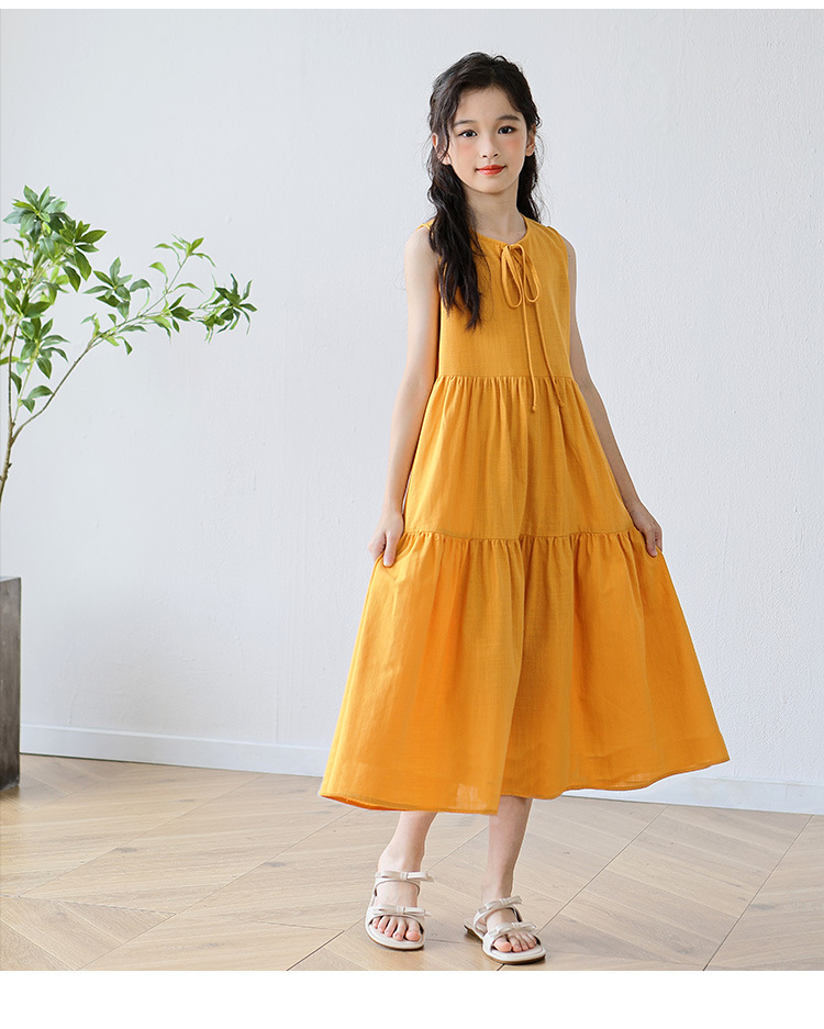 New candy-colored sleeveless vest dress for middle school girls in summer 2024, long beach dress for middle school children pic 11