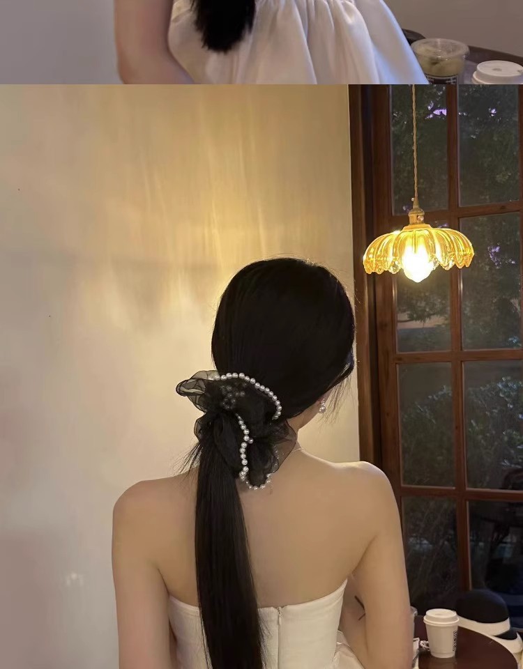 夏季新款超仙珍珠网纱大肠发圈女高级感钉珠发圈气质马尾头圈发饰详情4