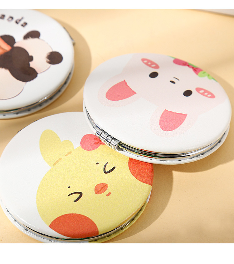 卡通PU双面镜圆形迷你镜子化妆镜随身包包便携学生女折叠小镜子详情11