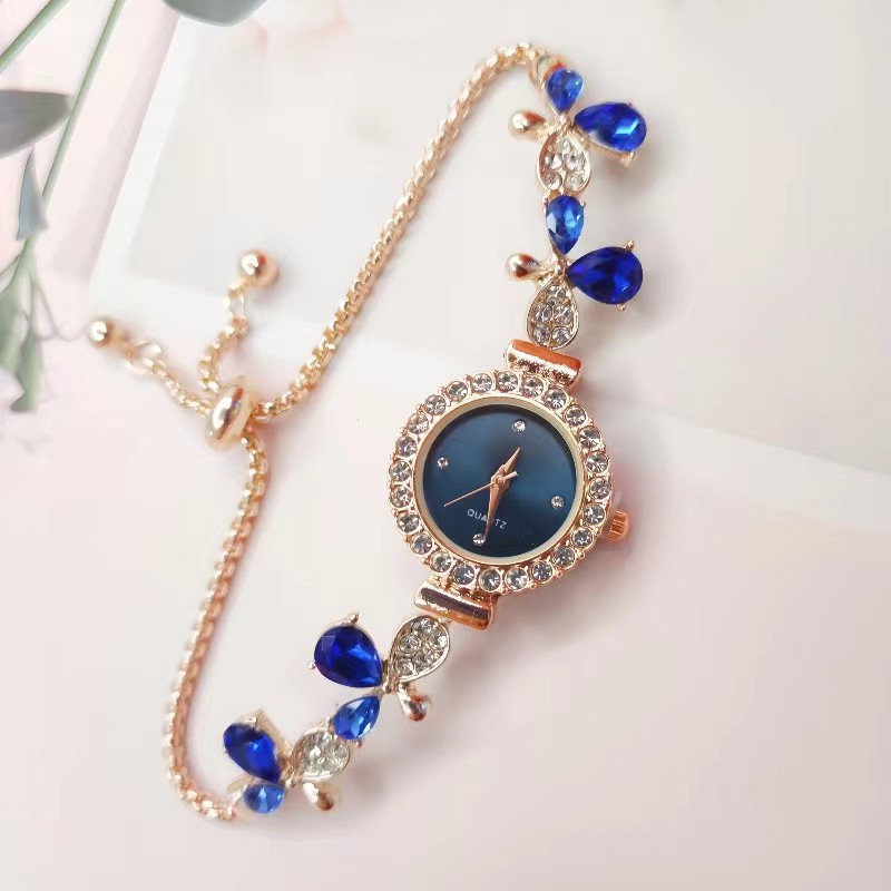 2024新款花型树叶镶钻女士手表气质时尚女款学生抽拉式手链表现货详情2