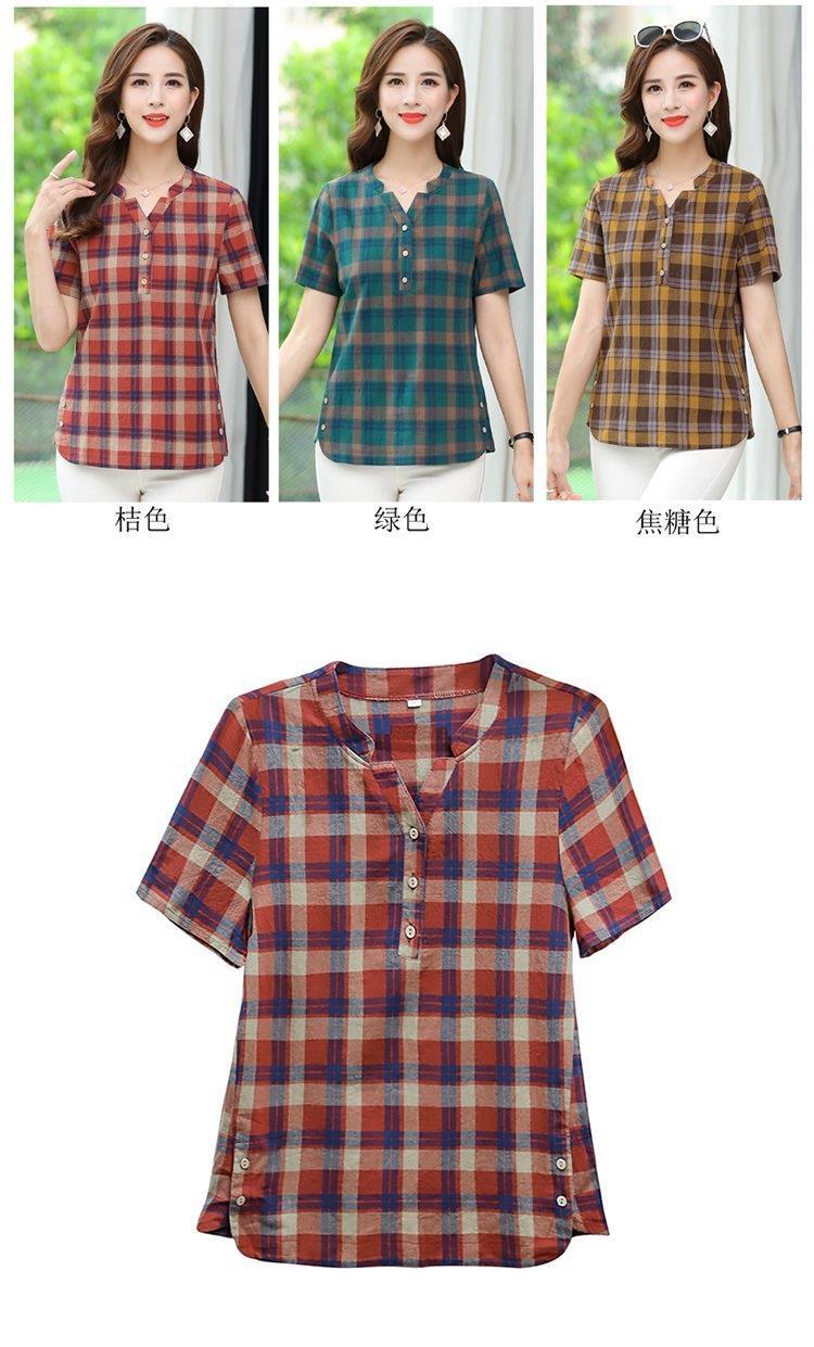 水洗棉短袖套头衬衫女士中年夏装棉T恤上衣中老年妈妈装衬衣详情5