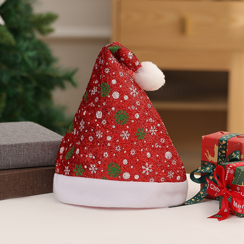 跨境圣诞节装饰圣诞帽涤纶无纺布雪花毛球帽子节日气氛小礼品批发详情3