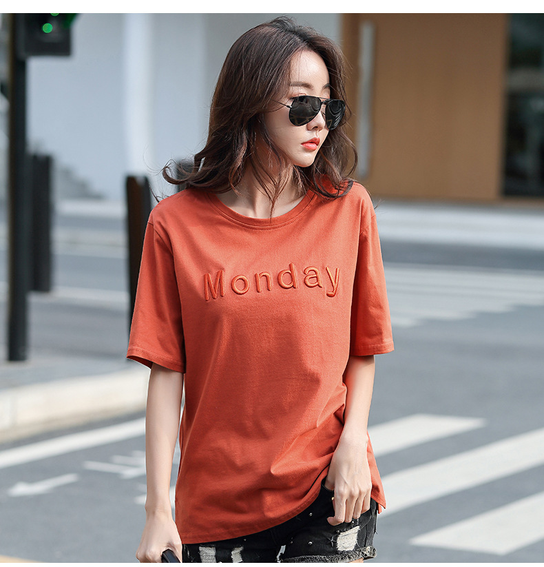 2022 Summer round-neck loose embroidered short-sleeved T-shirt for women, Pinduoduo cross-border supply, one-piece consignment pic 11